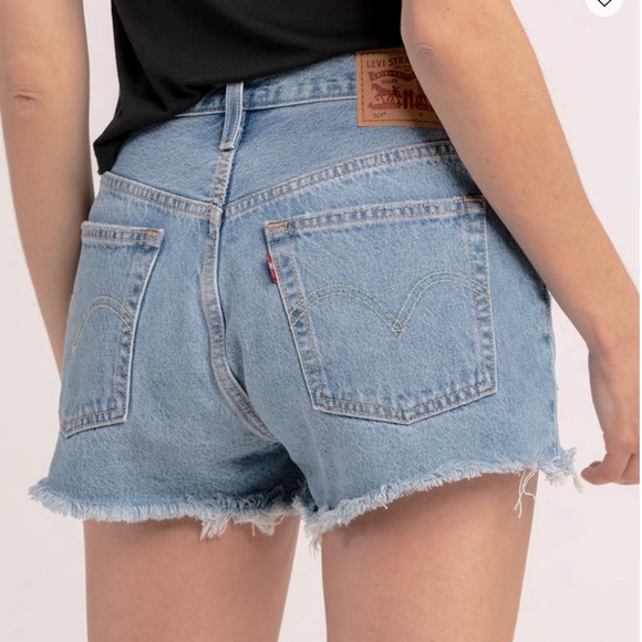 Levi's High Rise Button Fly 501 Cut Off Shorts in Distressed Wash Size 28 - Picture 5 of 7